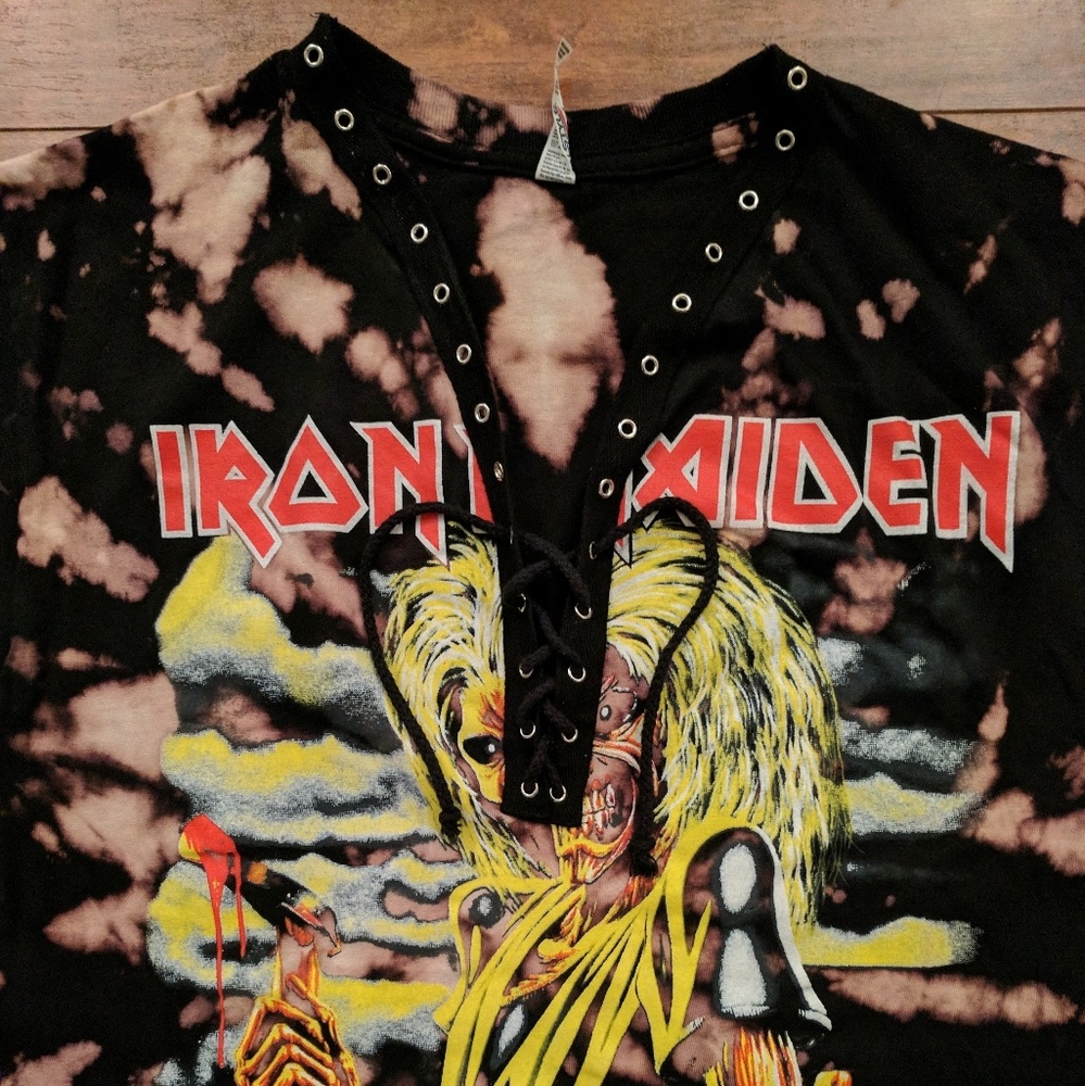 Lace Up Bleached Iron Maiden Killers  T-Shirt Dr - Picture 5 of 5